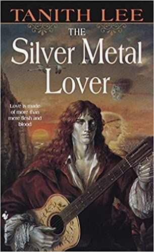 Book cover featuring a silver man with flowing red hair playing the guitar.